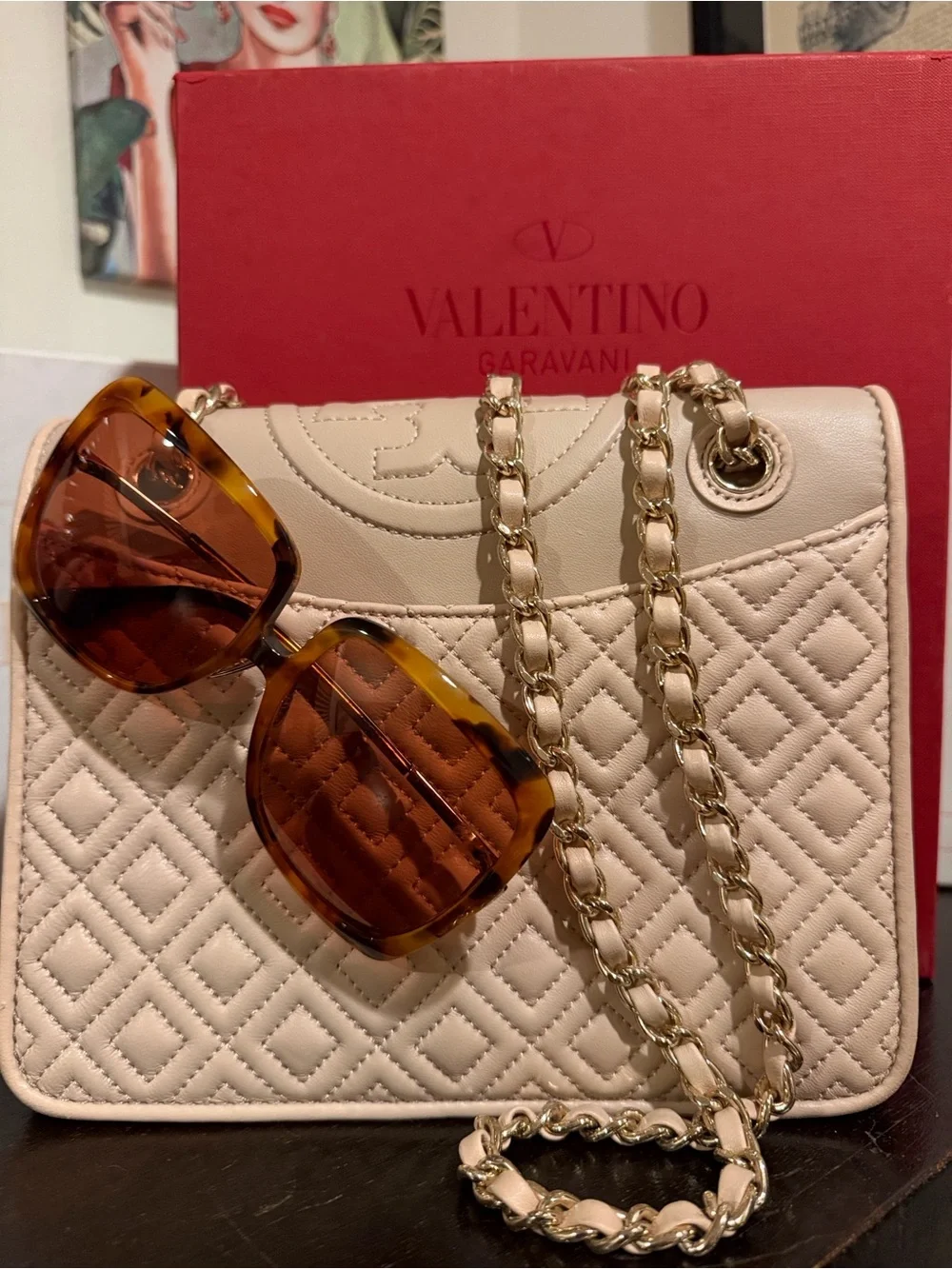 Tory Burch- Fleming Pale Pink with Chain Threading on Straps-